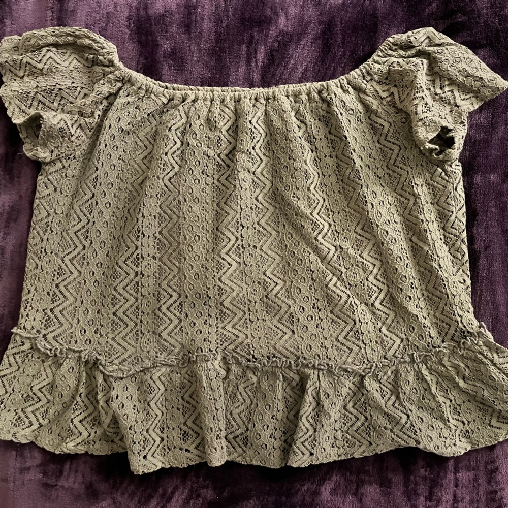 Off-shoulder Forest Green Lace Top